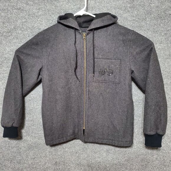 Alpha Industries Jacket Mens Small Gray Black Wool Blend Outdoor Classic Grunge - Picture 2 of 11
